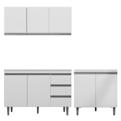 Cozinha 03Pçs Aéreo 120Cm Balcão Pia E Cooktop Branco