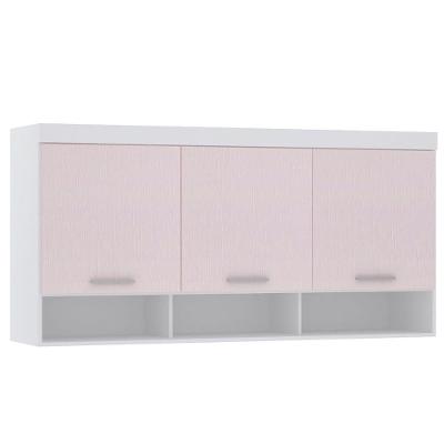 Armário Aéreo Maleiro Modulado 165cm 3 Portas Alpes Luciane Móveis Branco Pf Com Rosa Pf