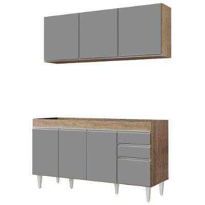 Armário Aéreo E Balcão Gabinete Para Pia 150cm S/Tampo cinza