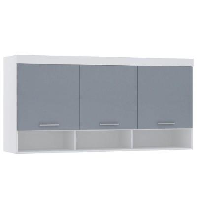 Armário Aéreo Maleiro Modulado 165cm 3 Portas Alpes Luciane Móveis Branco Pf Com Grey Sky Pf