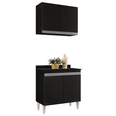 Armário Aéreo Califórnia E Balcão Hawai Com Tampo 80cm Preto - Lumil