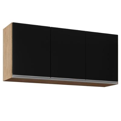 Armário Aéreo 120cm 3 Portas Virgínia Castanho/preto