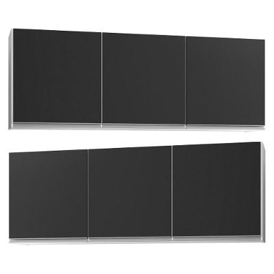 Kit 2 Armários Aéreos 150cm 3 Portas Argélia Branco/preto