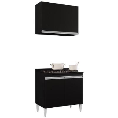 Armário Aéreo Califórnia E Balcão Para Cooktop Flórida Preto - Lumil Móveis