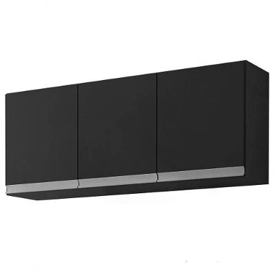 Armário Aéreo 120 Cm 3 Portas Andreia Preto Preto