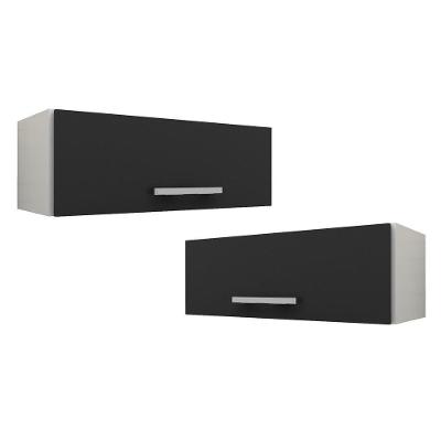 Kit 2 Armários Aéreos Geladeira Veneza 70Cm 1 Porta Branco/Preto - Lumil Móveis