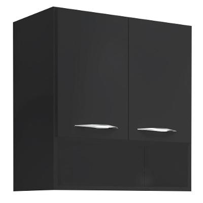 Armário Aéreo Duas Portas Com Nicho Preto Em Mdf