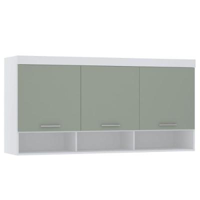 Armário Aéreo Maleiro Modulado 165cm 3 Portas Alpes Luciane Móveis Branco Pf Com Verde Pf