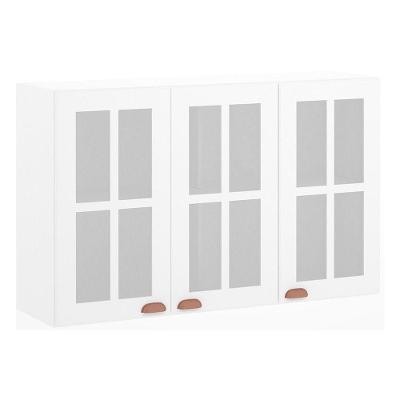 Armário Aéreo 120cm 3 Portas C/Vidro Janelinha Branco Pola