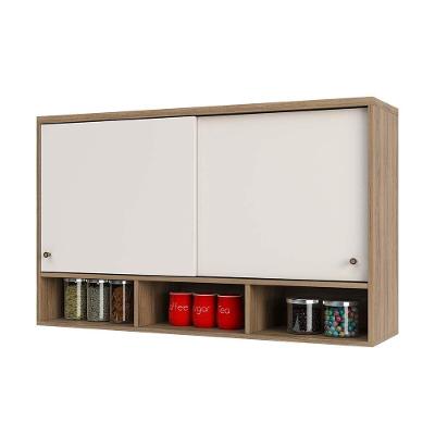 Armário Aéreo 120cm 2 Portas De Correr E Nicho Inferior Mel