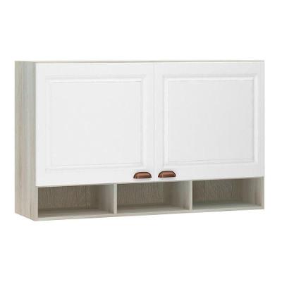 Armário Aéreo 120 Cm 2 Portas Com Nicho Crema Com Branco
