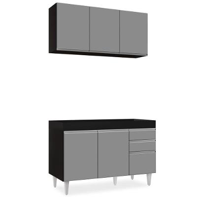 Armário Aéreo Virgínia E Balcão Para Pia 120cm Preto/cinza