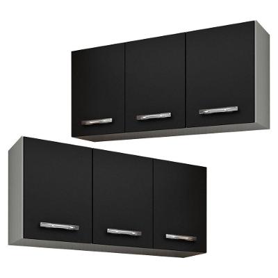 Kit 2 Armários Aéreos Honduras 03 Portas 120cm Branco Preto