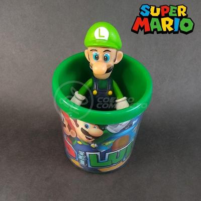 Kit Boneco Luigi Articulado Super Mario 13Cm + Caneca 350Ml