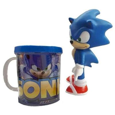 Kit Boneco Sonic Azul Articulado 15Cm + Caneca 350Ml Nº14
