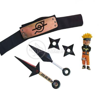 Kit Boneco Naruto 15Cm + 2 Shuriken + 1 Bandana + 2 Kunai