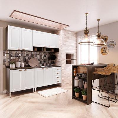 Armário De Cozinha Compacta 4 Peças E Bancada Gourmet Safira Luciane Móveis Nogueira Dourado Com Branco Pet