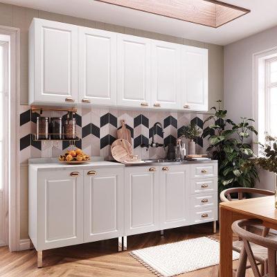 Armário De Cozinha Compacta 4 Peças Sem Pia Cristal Luciane Móveis Branco Polar Com Branco Pet E Marmore