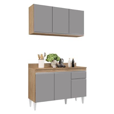 Kit Armário Aéreo Balcão Castanho Cinza 120cm