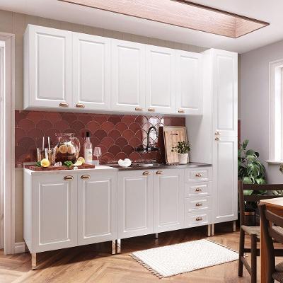 Armário De Cozinha Completa 5 Peças Sem Pia Cristal Luciane Móveis Branco Polar Com Branco Pet E Marmore