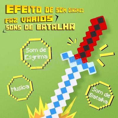 Brinquedo Espada Pixel 58Cm Diamante Com Som E Luz À Pilha - Vermelho