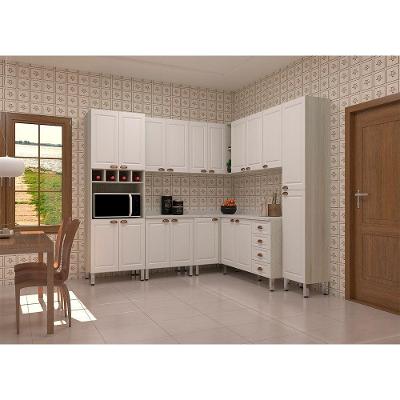 Armário De Cozinha Completa 8 Peças Com Espaço Para Micro-ondas E Tampo Agatha Luciane Móveis Legno Crema Com Branco Pet