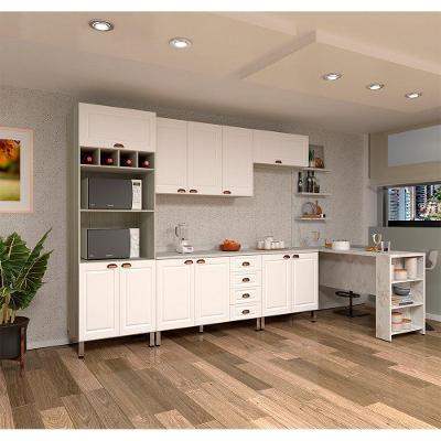 Armário De Cozinha Completa 6 Peças Com Tampo E Bancada Gourmet Agatha Luciane Móveis Legno Crema Com Branco Pet