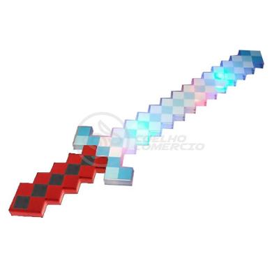 Brinquedo Espada Pixel 58Cm Diamante Com Som E Luz À Pilha - Vermelho