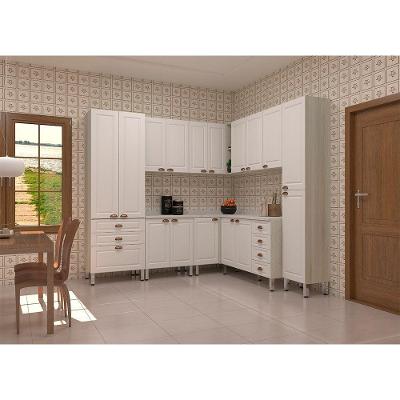 Armário De Cozinha Completa 8 Peças Com Tampo Agatha Luciane Móveis Legno Crema Com Branco Pet