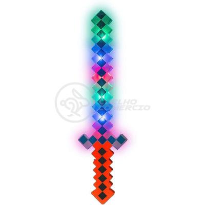 Brinquedo Espada Pixel 58Cm Diamante Com Som E Luz À Pilha - Vermelho