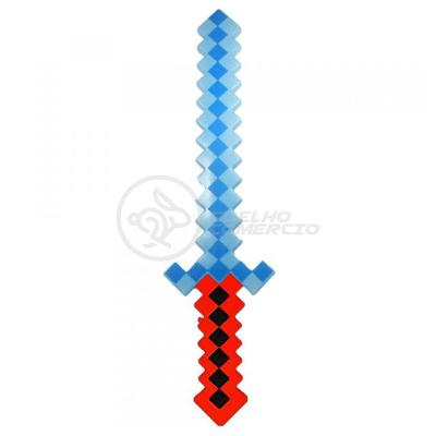 Brinquedo Espada Pixel 58Cm Diamante Com Som E Luz À Pilha - Vermelho