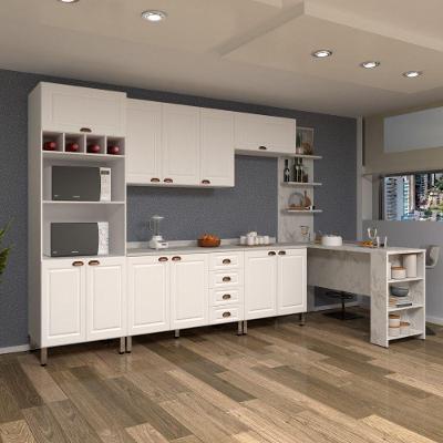 Armário De Cozinha Compacta 5 Peças Com Tampo Bancada E Espaço Para Forno Cristal Luciane Móveis Branco Polar Com Branco Pet E Marmore
