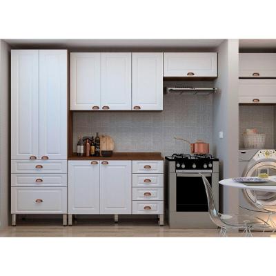 Armário De Cozinha Compacta 4 Peças Com Tampo E Aereos Para Lavanderia Safira Luciane Móveis Nogueira Dourado Com Branco Pet