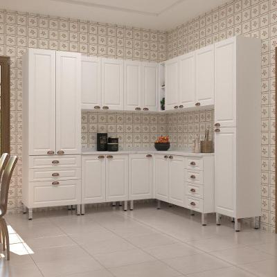 Armário De Cozinha Completa 8 Peças Com Tampo Cristal Luciane Móveis Branco Polar Com Branco Pet E Marmore