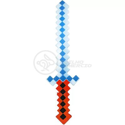 Brinquedo Espada Pixel 58Cm Diamante Com Som E Luz À Pilha - Vermelho