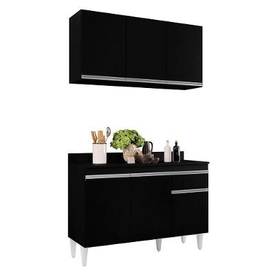 Kit Armário Aéreo Balcão 120cm Preto