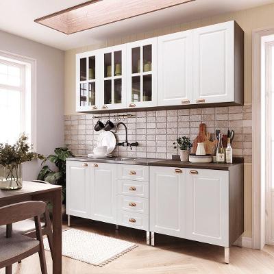 Armário De Cozinha Compacta 4 Peças Com Vidro Janelinha Safira Luciane Móveis Nogueira Dourado Com Branco Pet