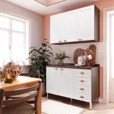 Armário De Cozinha Compacta 2 Peças Com Tampo Safira Luciane Móveis Nogueira Dourado Com Branco Pet