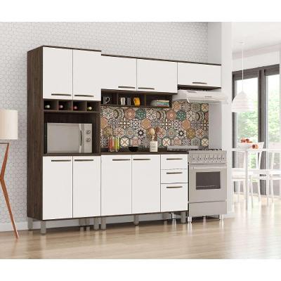 Armário De Cozinha Compacta Com 4 Peças E Tampo Sara Luciane Móveis Castanho Com Branco Laca
