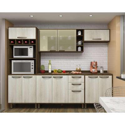 Armário De Cozinha Completa 5 Peças Com Tampo E Vidro Reflecta Sara Castanho Com Legno Crema