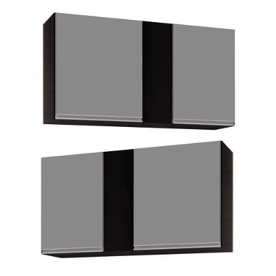 Kit 02 Armários Aéreo 02s Agata Preto Cinza 100cm