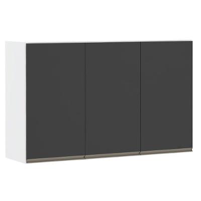 Armário Perola 120cm 3 Portas Branco Polar C/Preto Txt