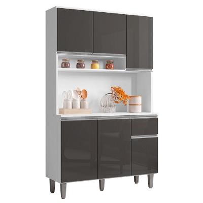 Kit Cozinha Compacta Márcia 105Cm Com 6 Portas E 1 Gaveta Branco Cinza Escuro - Desk Design