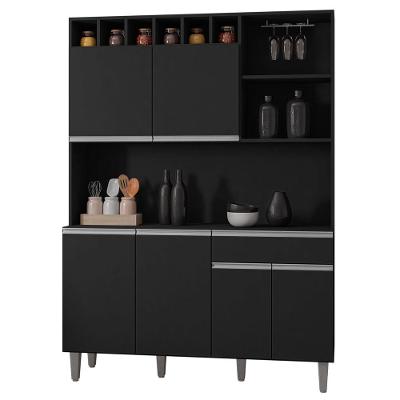Kit Cozinha Compacta Alice 130Cm Com 6 Portas E 1 Gaveta Preto Fosco - Desk Design