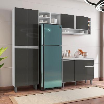 Armário De Cozinha Moldulado Atenas 9 Portas E 1 Gaveta Doce Sonho Móveis Cor Branco/Cinza Brilho
