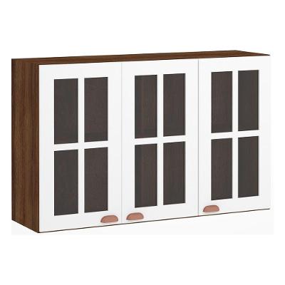 Armário Para Cozinha 120cm 3 Portas C/Vidro Nogueira