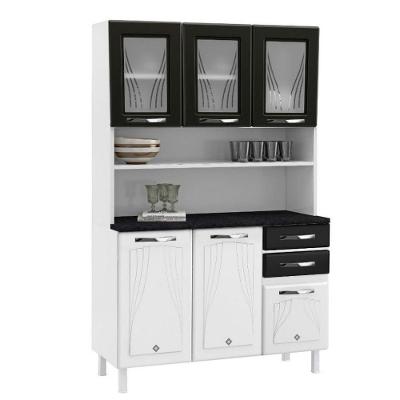 Kit Cozinha Star 3 Portas De Vidro Com 2 Gavetas Telasul Preto