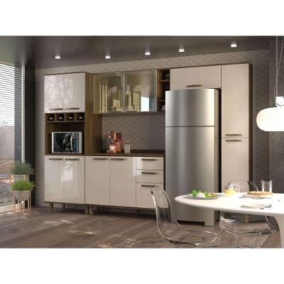 Armário De Cozinha Completa 5 Peças Com Tampo E Vidro Reflecta Sara Castanho Com Pérola Off