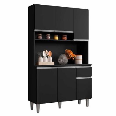 Armário Cozinha Compacta 6 Portas Marcia 105cm Preto Fosco