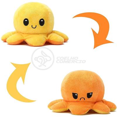 Polvo Reversível De Pelúcia Feliz E Bravo Laranja E Amarelo